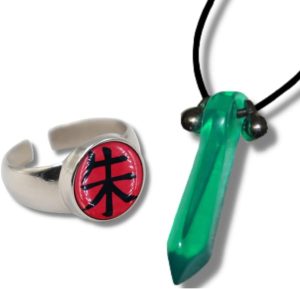 Kit Acessórios Naruto Boruto - Colar Tsunade + Anel Akatsuki Itachi