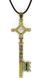 HEN-NIGHT Colar com pingente de chave Attack on Titan Eren Jaeger de metal dourado couro preto Attack on Titan Shingeki No Kyojin Eren Key Necklace