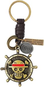 Chaveiro Luffy Anime A PIECE Caveira Leme Modelo Chaveiro de Metal Rotativo, Chaveiro de Couro Vintage Acessórios de Anime, Bronze, tamanho �nico
