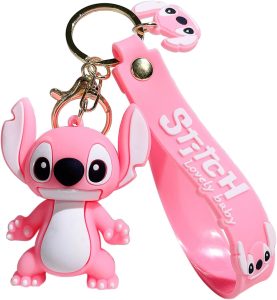 feimeng jewelry Chaveiro de silicone de ponto fofo, chaveiro de PVC com pingente de PVC, acessórios de pulso para presentes infantis (anjo E), rosa