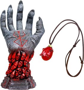 nezababycos Estátua Berserk Figura Mão de Deus Merch Estatueta Anime Esqueleto Diabo Ornamento de Mão com Colar Behelit Acessórios Decoração de Halloween para Coleções Interiores e Exteriores (mão)