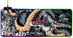 Mouse Pad Gamer com Iluminação LED RGB Extra Grande 80X30cm Base Antiderrapante Emborrachada - Estampa Anime Dragon Blue LED RGB