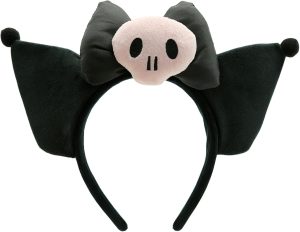 OCQOTAT Faixa de cabelo com laço preto, orelhas de pelúcia kuromi, decorações de cabelo, fantasia de Halloween, acessórios de cosplay, faixa de cabelo para mulheres kawaii