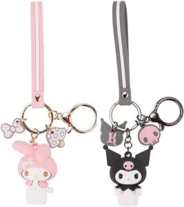 PaPiJoJo Feminino 2 Pçs Conjunto Minha Melodia + Kuromi, Chaveiro Bonito Kawaii Anime Chaveiros Acessórios Chaveiro Bolsa Carro Mochila Encantos