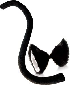 Conjunto de orelhas e cauda de gato, clipes de orelha de gato preto e cauda longa, conjunto de fantasia de cosplay de animal, clipes de orelha de animal, clipe de cabelo branco e preto para mulheres, Halloween, acessórios de anime Neko