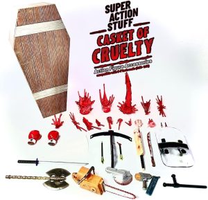 Super Action Stuff Casket of Cruelty 30+ Piece Accessories Set for 1:12 Scale (Six and Seven inch) Action Figures. Includes Coffin, Weapons and Blood Effects.