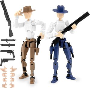 Deeplus Titan 13 Action Figure, Cowboy Already Assembled T13 Action Figures for Boys, 2-Pack Cowboy Dummy 5.4 inches T Lucky 13 Action Figure, Figura de acción t13, Brown & Blue