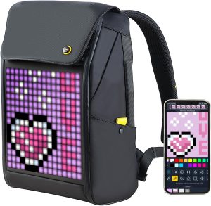 Divoom Mochila Pixoo M LED – Tela de LED personalizável para Anime Raves e motocicletas Mochila inteligente elegante e funcional com Bluetooth para adultos, Preto, larger, Moda