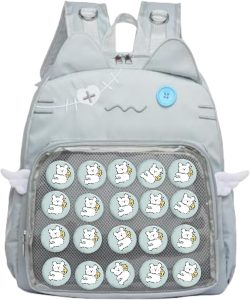 MILLEVIBE Mochila ITA Bag com inserção de pino e pinos – Mochila Kawaii, gato, meninas, adolescentes, anime, cosplay, presente de volta às aulas