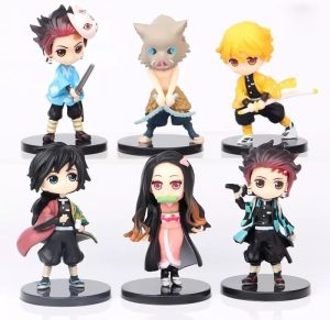 Bonecos Demon Slayer Anime Coleção com 6 Peças Kit Action Figures Tanjiro, Nezuko, Inosuke e Zenitsu