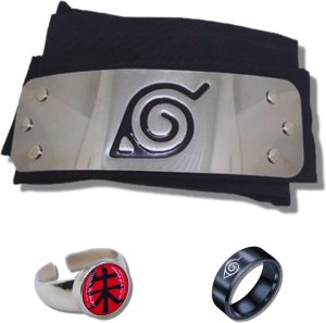 Kit Acessórios Bandana Aldeia da Folha, Anel Itachi & Anel Konoha - Naruto/Boruto