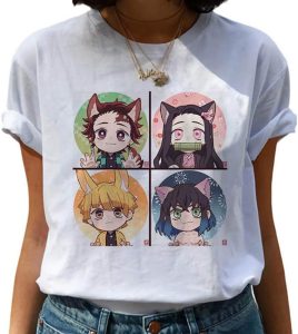 Camiseta Demon Slayer feminina para adolescentes de manga curta anime camiseta Summer Kimetsu No Yaiba