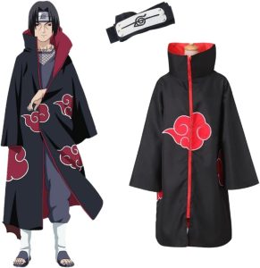 Kit Akatsuki Capa com Bandana Itachi Uchiha Folha Renegado Anime Naruto Tamanho: G
