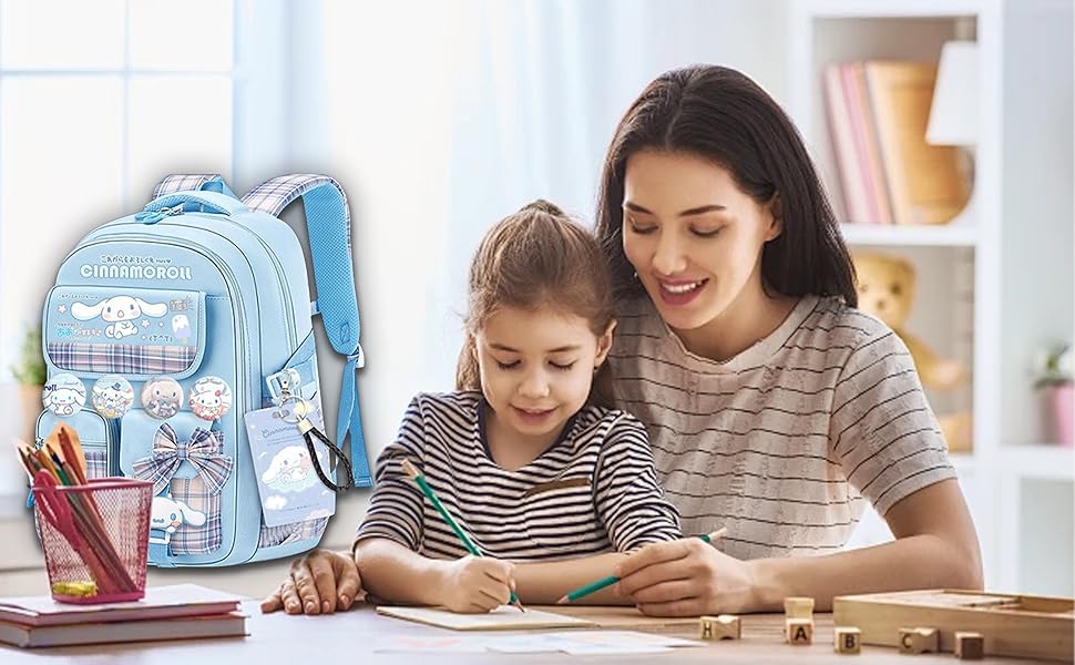 Mochila para Meninas com 21 Peças Acessórios Anime Mochila Escolar Mochilas Estética Novo Semestre