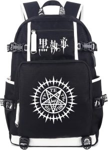 Roffatide Mochila escolar luminosa anime Black Butler para laptop com porta de carregamento USB e porta de fone de ouvido