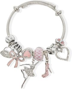 Pulseiras com berloques para meninas, requintadas pulseiras de aço inoxidável ajustáveis com desenhos animados de amizade e presente de amizade para mulheres, adolescentes, irmãs, amigas, presente de