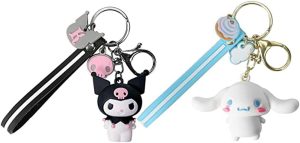 Acessórios fofos Kawaii anime chaveiro adorável chaveiro bolsa chaveiro chaveiro chaveiro cinnamoroll, acessórios de chaveiro de carro Kawaii, chaveiro, bolsa de mão, pingentes para mulheres, Azul + preto