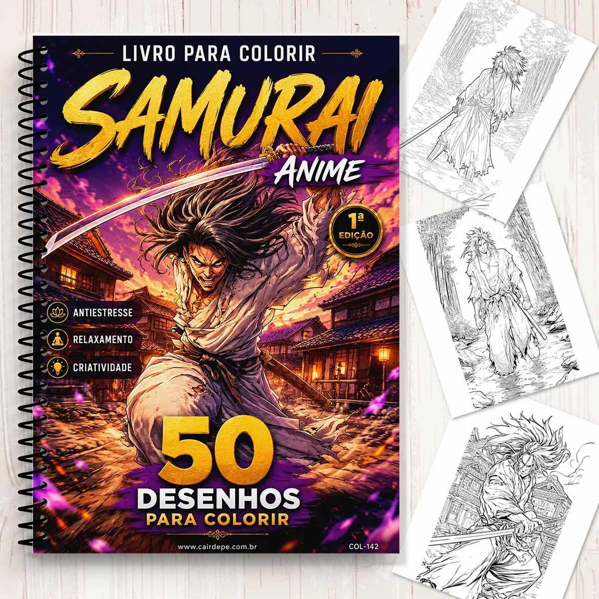 Livro para Colorir Anime Samurai Manga Arte Japonesa