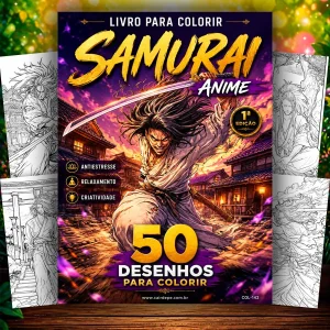 Livro para Colorir Anime Samurai Manga Arte Japonesa